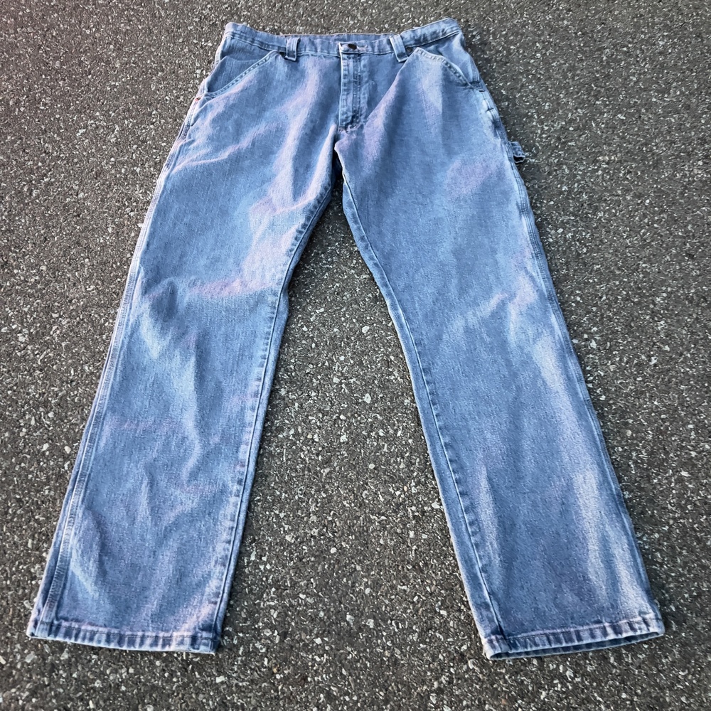 Wrangler Jeans Mens 34x32 Blue Relaxed Fit Carpenter Work Light Wash Denim
